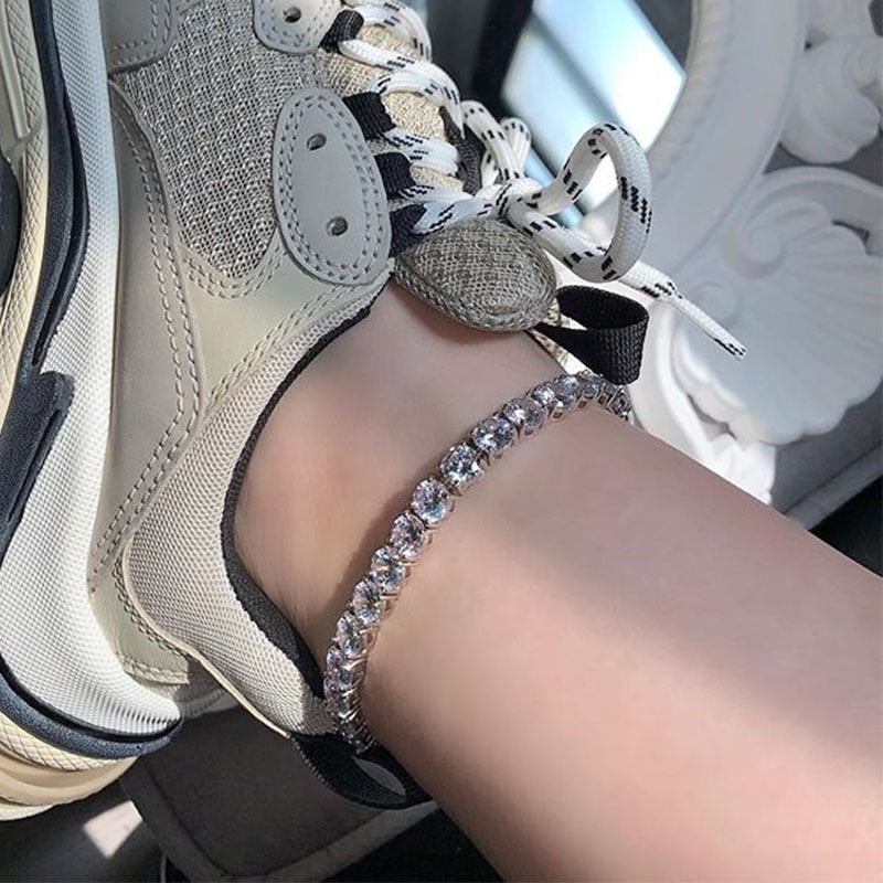 Gold Iced Out Bling White Tennis Chain Anklet Bracelets For Women Hip Hop Cubic Zirconia Leg Chain Foot Jewelry Friendship Gift - Niki Ice Jewelry 