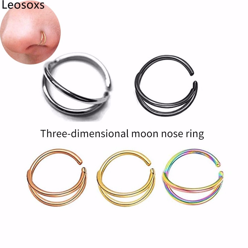 Leosoxs 1pc Moon Nose Ring Hoop Pack Piercing Septum Ring Clip Lip Helix Ear Cartilage Hoop Piercings fashion Jewelry 20G - Niki Ice Jewelry 
