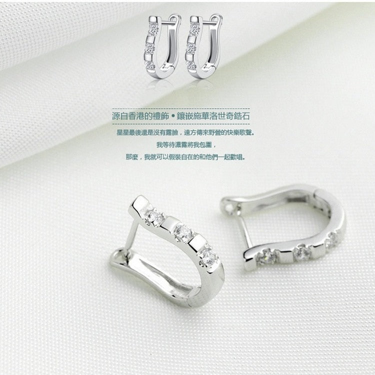 Authentic 925 Sterling Silver Harp Zircon Studs HorseShoe Earrings For Women Wedding - Niki Ice Jewelry 