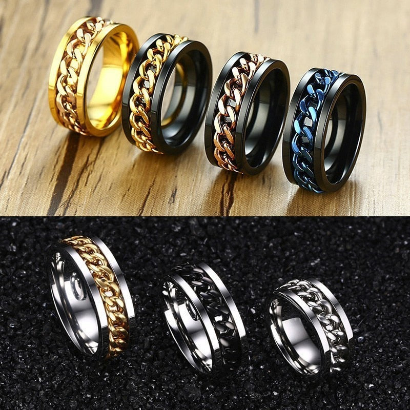 8mm Spinner Ring for Men Stainless Steel Cuba Chain Wedding Men Anti Stress Jewelry - Niki Ice Jewelry 