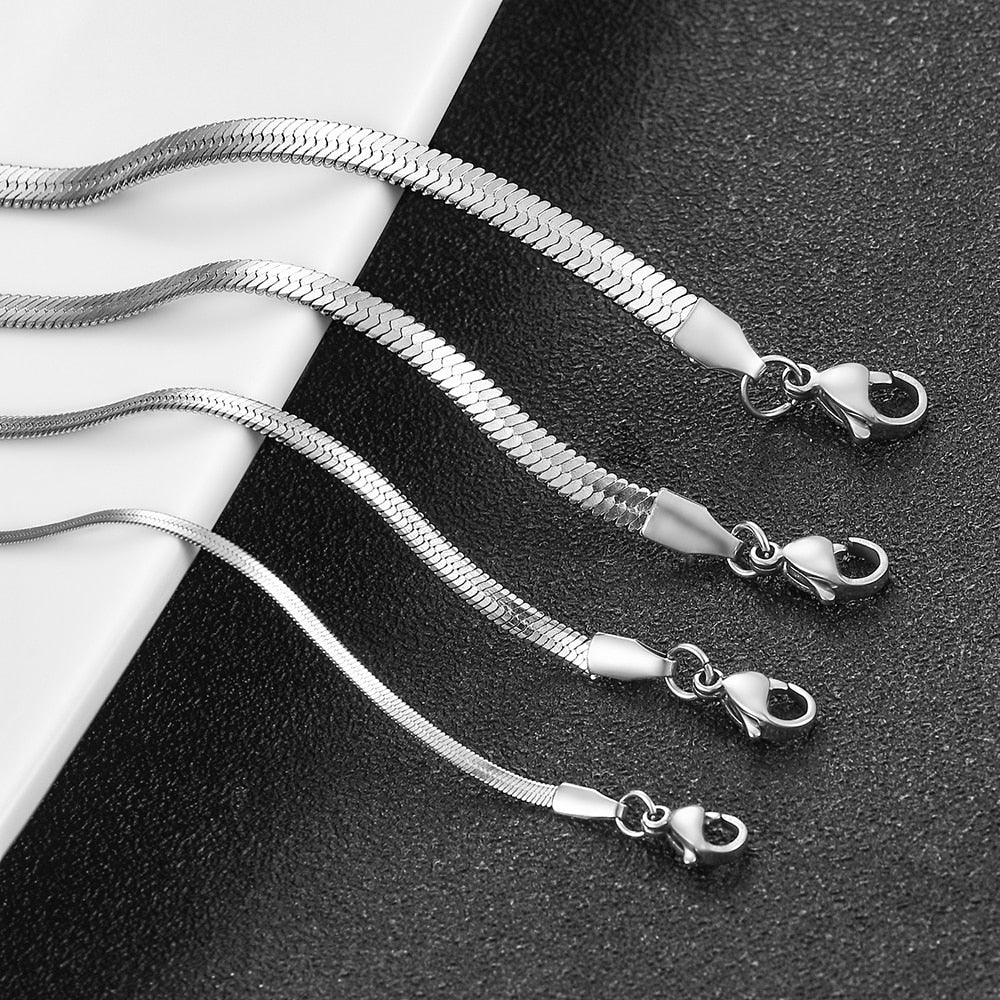 Stainless Steel Snake Blade Necklace Golden Flat Chain Jewelry Gift DIY Findings Accessories