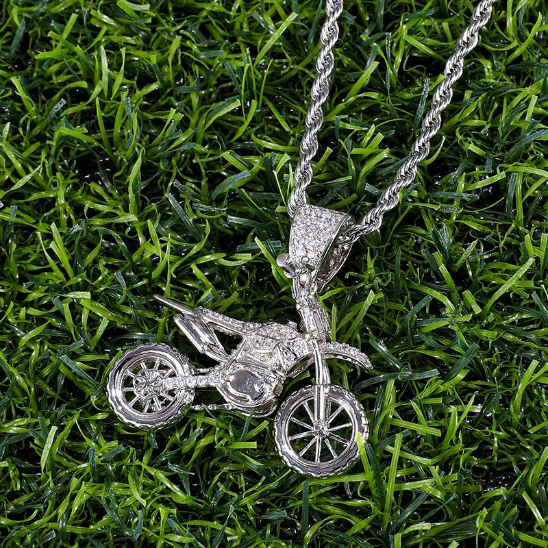 HIP Hop Full AAA Iced Out Bling CZ Cubic Zircon Copper Motorcycle Pendants &amp; Necklaces For Men Jewelry With Tennis Chain - Niki Ice Jewelry 