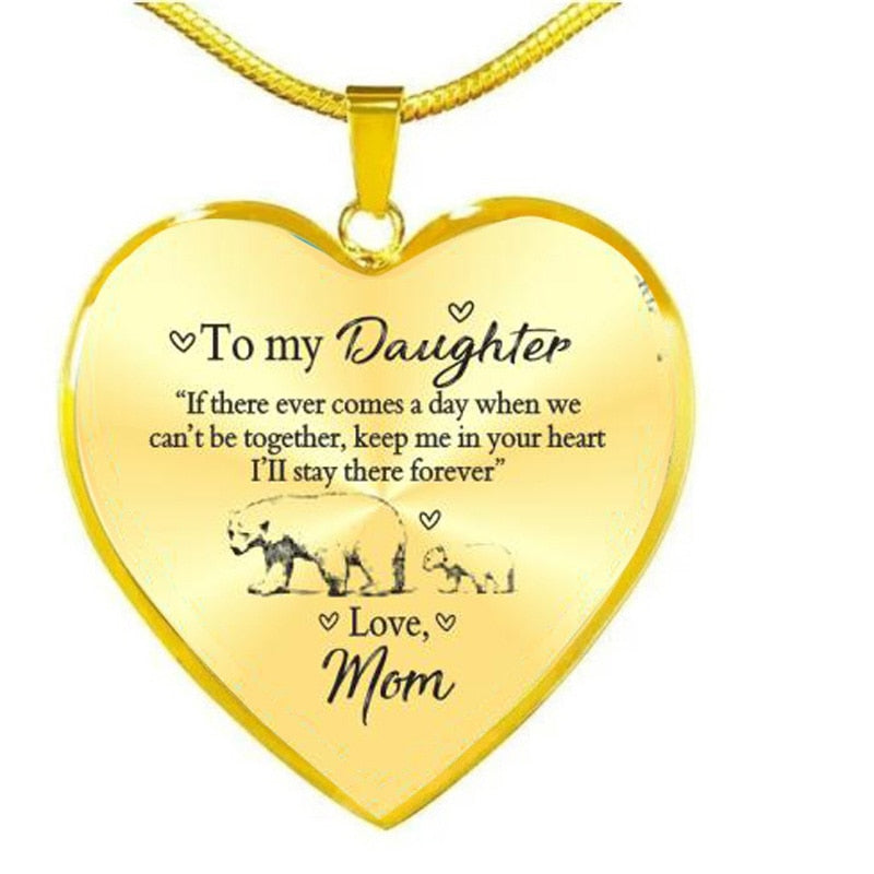 Kawaii Cartoon Bear Mom and Baby Heart Necklace Gold Silver Plated To My Daughter Necklaces For Girls Kids Birthday Gifts - Niki Ice Jewelry 