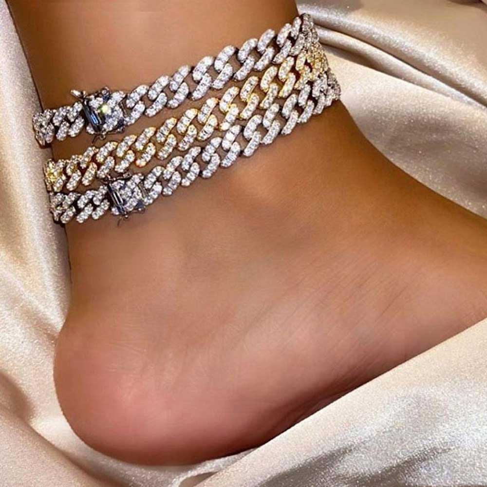 New Fashion Chunky Metal Chain Anklet For Women Men Rhinestone Gold Silver Color Cuban Foot Bracelet Punk Hip Hop Rock Jewelry - Niki Ice Jewelry 