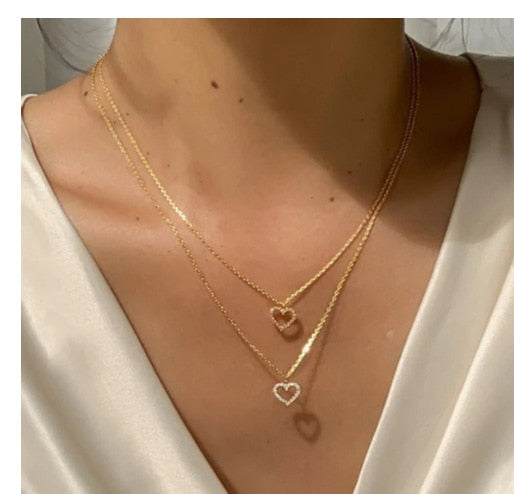 Heart Butterfly Necklace for Women Fashion Gold Silver Color Geometric Chain Collar