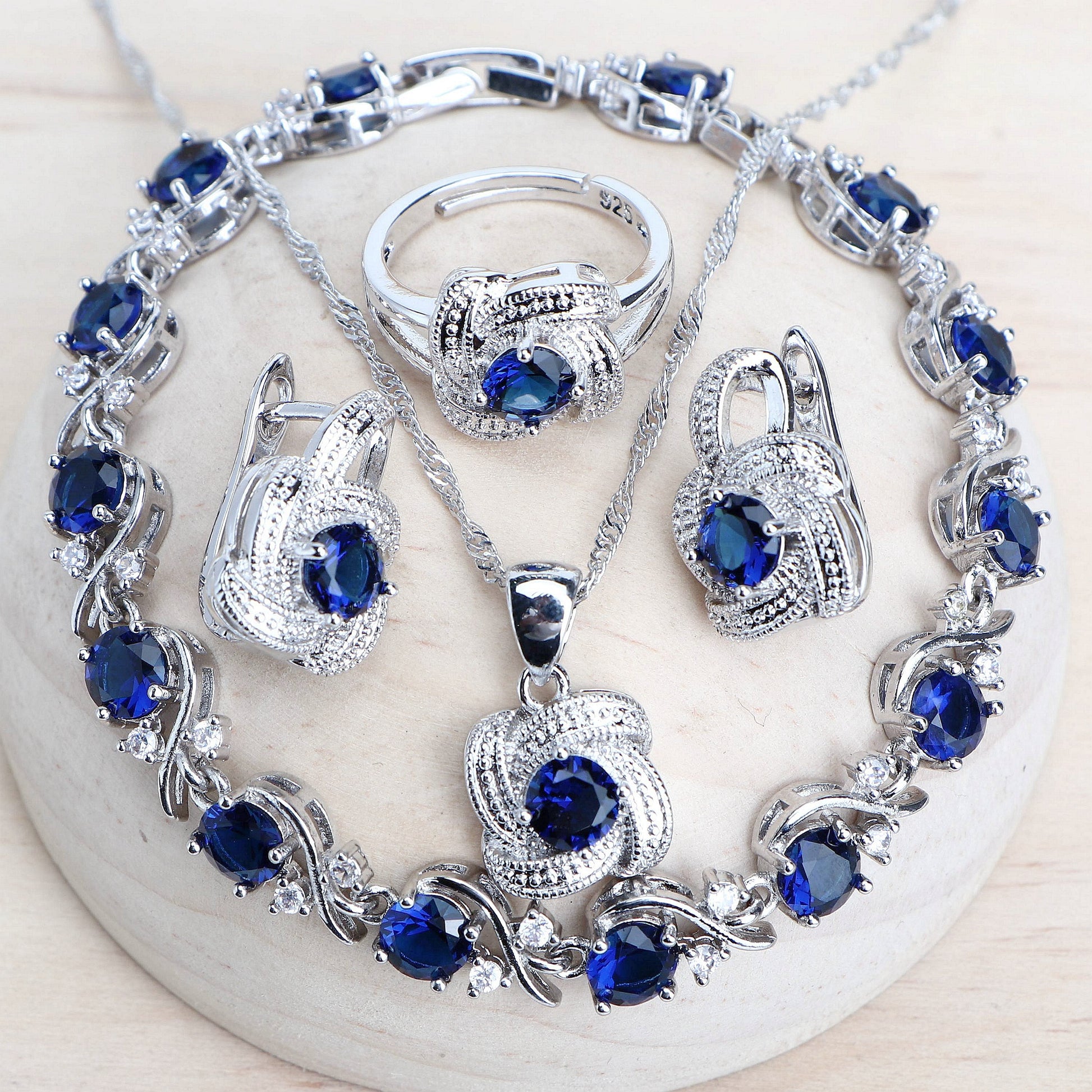 Blue Zirconia Women Jewelry Sets 925 Sterling Silver Wedding Bridal Costume Jewellery Earrings Rings Bracelets Pendant Necklace - Niki Ice Jewelry 