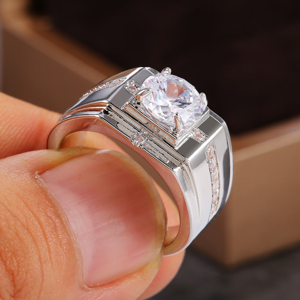 Men`s Luxury Silver Color Round Cubic Zircon Rings ~ Badda Bing!