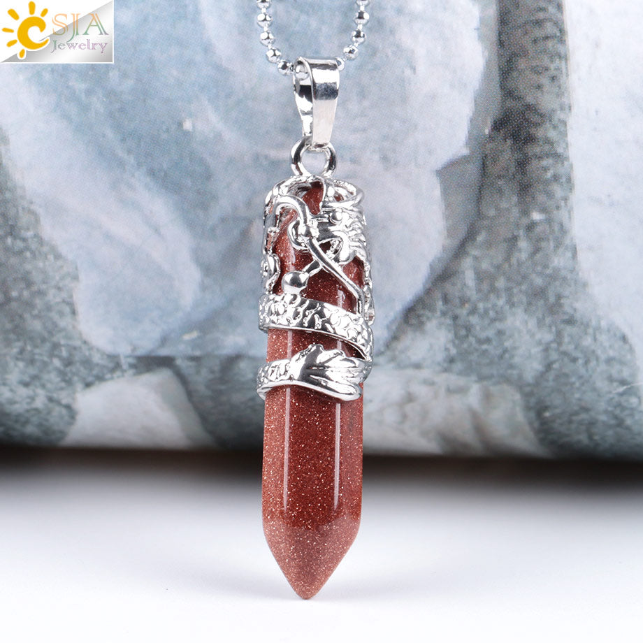 Dragon Crystals Necklace Stone Quartz Amethyst Necklaces Natural Crystal Hexagonal Pendant  Jewelry for Women Men - Niki Ice Jewelry 