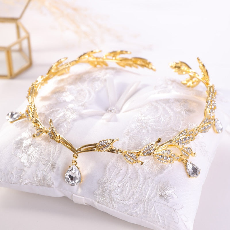 KMVEXO Rose Gold Crystal Crown Bridal Hair Accessory Wedding Rhinestone Teardrop Leaf Tiara Headband Frontlet Bride Hair Jewelry - Niki Ice Jewelry 