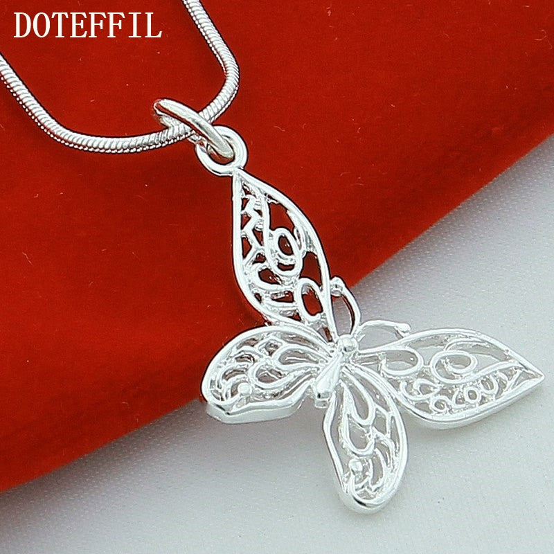 925 Sterling Silver Butterfly Pendant Necklace 18/20/22/24/28/30 inch Chain For Engagement Jewelry