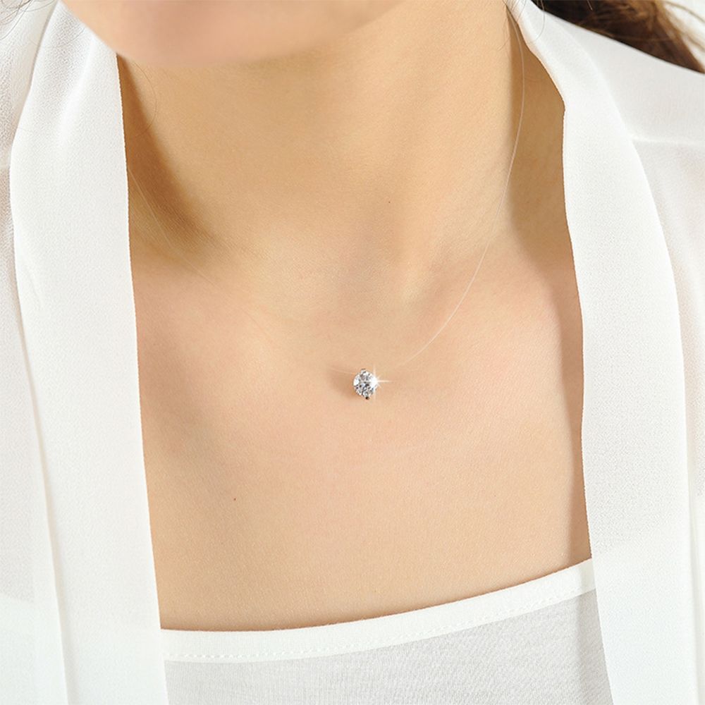 Zircon Pendant Shiny Choker For Women Fishline Necklace Jewelry