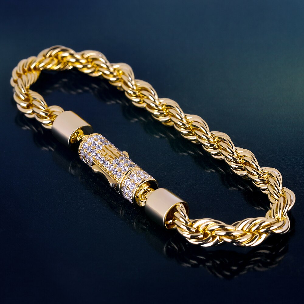 Rope Chain Bracelet 6mm Gold Rapper Swag Twisted Bracelet Hip-Hip Bracelet Stainless Steel for Men and Women - Niki Ice Jewelry 
