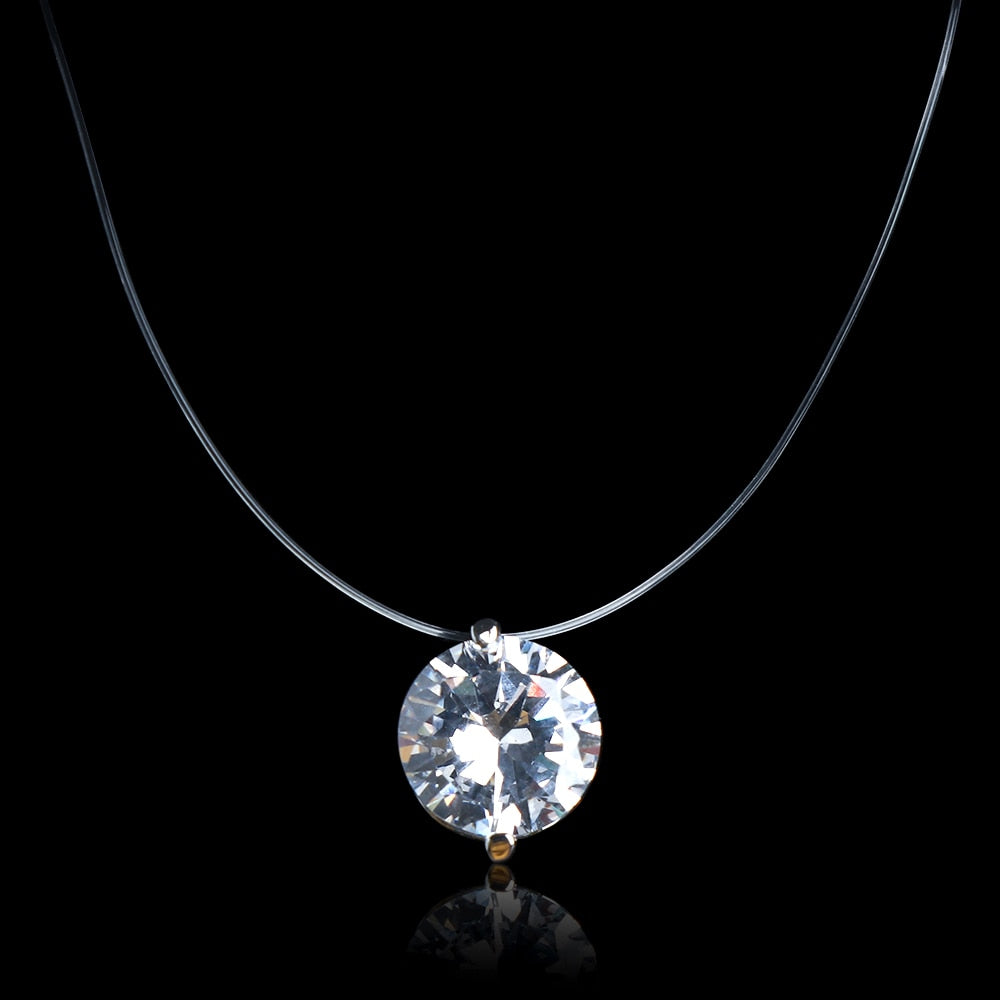 Zircon Pendant Shiny Choker For Women Fishline Necklace Jewelry