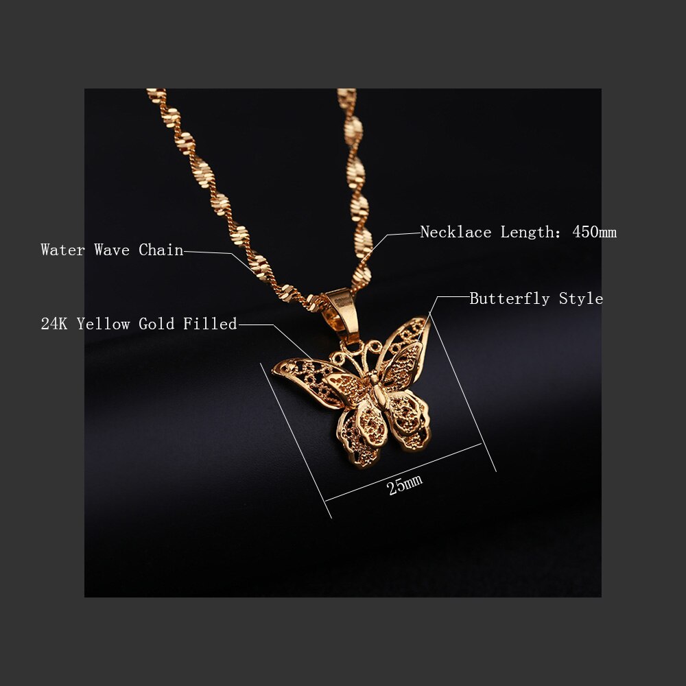 Butterfly Statement Necklaces Pendants Woman Chokers Collar Water Wave Chain Bib Yellow Gold Jewelry