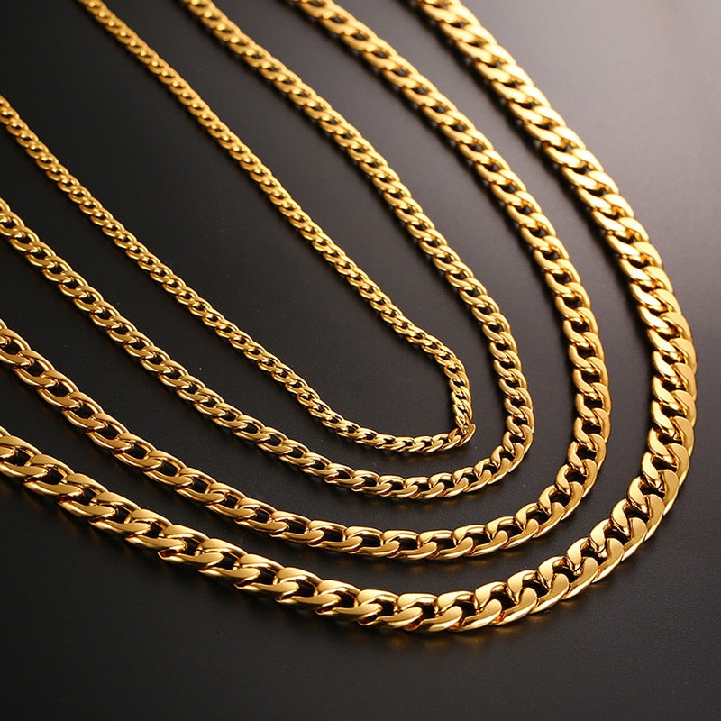 Vnox Men&#39;s Cuban Link Chain Necklace Stainless Steel Black Gold Color Male Choker colar Jewelry Gifts for Him