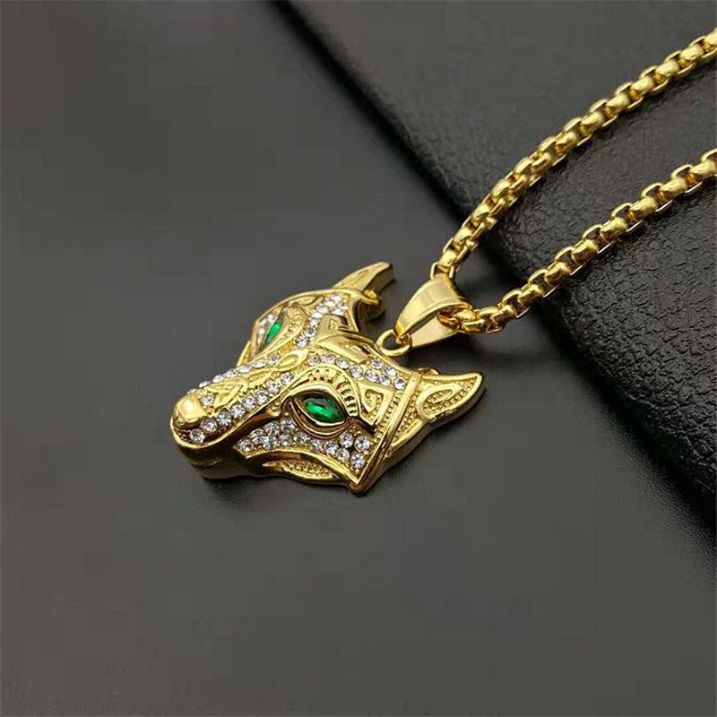 Men Stainless Steel  Gold Color Viking Wolf Pendant With Chain Iced Out Norse Talisman Jewelry - Niki Ice Jewelry 