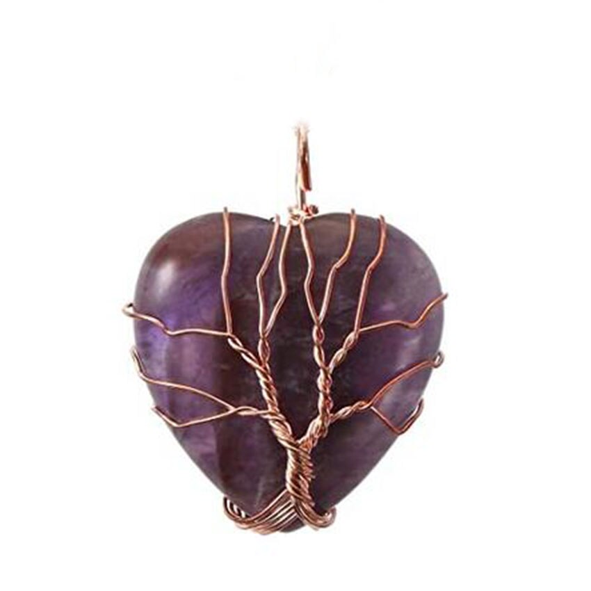 Natural Healing Crystal Quartz Stone Amethysts Reiki Tree of Life Hexagon Heart Chakra Stone Pendant - Niki Ice Jewelry 