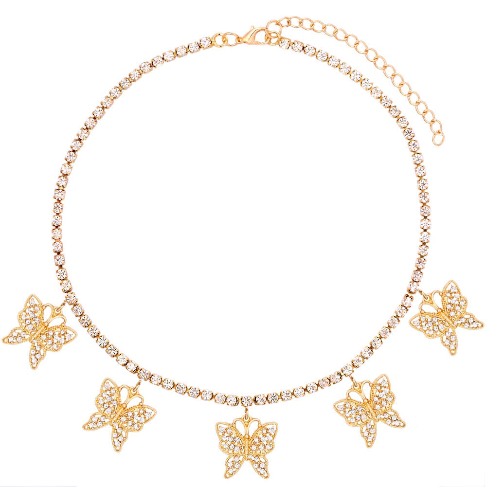 Kasajewel Butterfly Pendant Necklace Crystal Clavicle Chain Modern Jewelry Gold Silver Color
