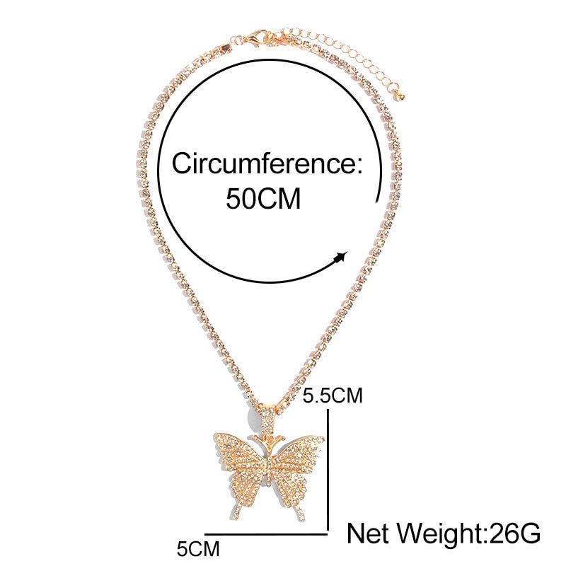 Big Butterfly Pendant Rhinestone Chain for Women`s Crystal Choker Necklace Party Jewelry - Niki Ice Jewelry 