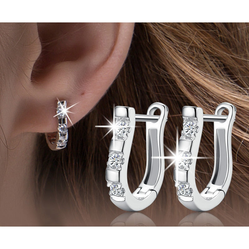 Authentic 925 Sterling Silver Harp Zircon Studs HorseShoe Earrings For Women Wedding - Niki Ice Jewelry 