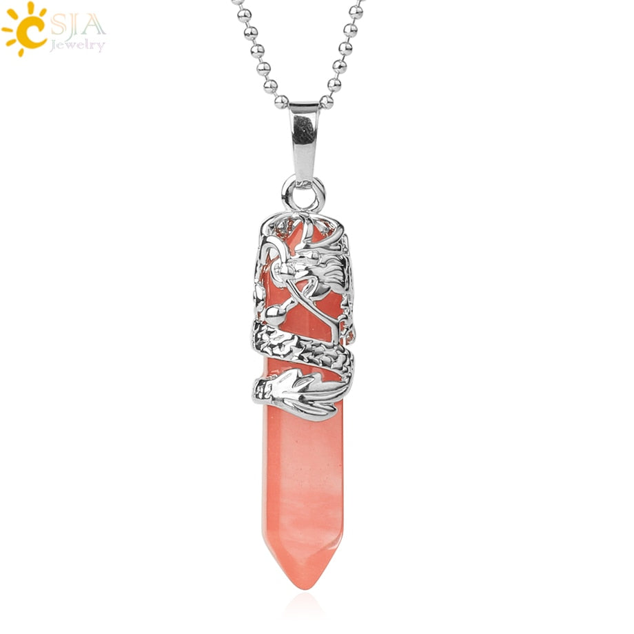 Dragon Crystals Necklace Stone Quartz Amethyst Necklaces Natural Crystal Hexagonal Pendant  Jewelry for Women Men - Niki Ice Jewelry 