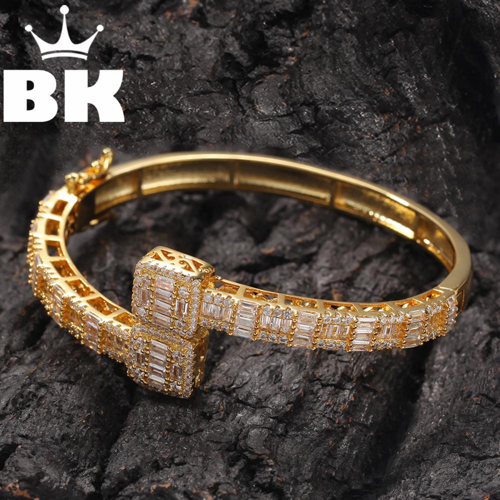 THE BLING KING CZ Custom Opened Square Zircon Bracelet Iced Out CZ  Bracelet Gold silver color For Men Luxury  Drop Shipping - Niki Ice Jewelry 