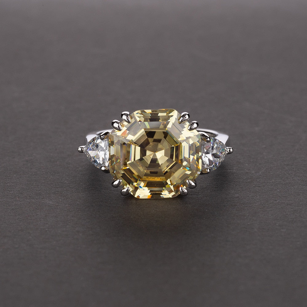 925 Sterling Silver Asscher Cut Lab Sapphire Citrine Carbon Diamonds Gemstone Wedding Ring Jewelry - Niki Ice Jewelry 