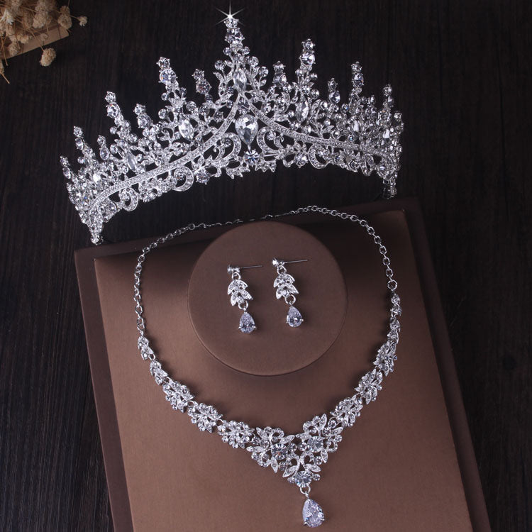 Gorgeous Silver Color Crystal Bridal Jewelry Sets Fashion Tiaras Crown Earrings Choker Necklace Women - Niki Ice Jewelry 