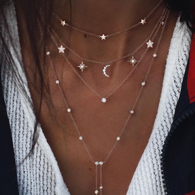 Gold Color Crystal Stars Pendant Necklaces Multilevel Female Boho Vintage Jewelry