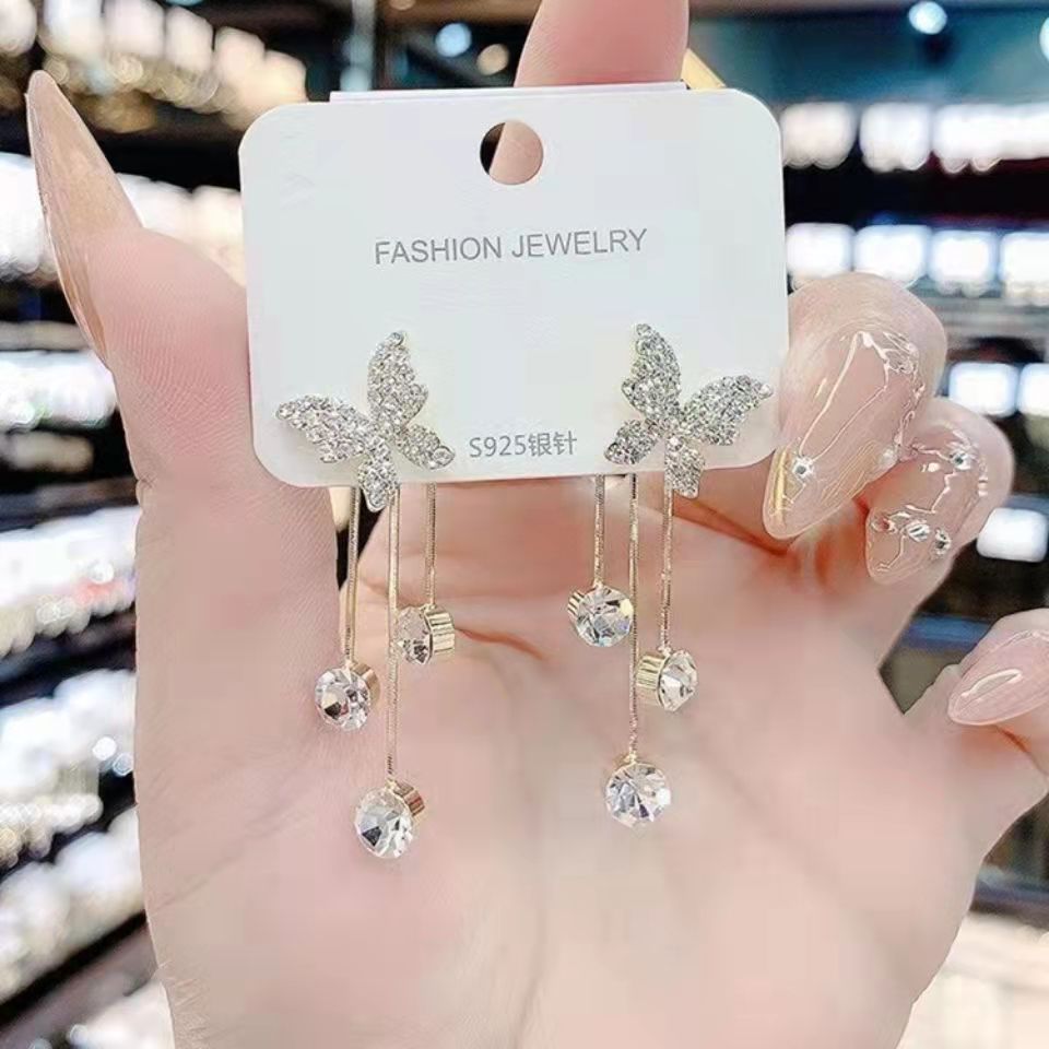 Crystal Butterfly Dangle Earrings for Modern Jewelry Long Tassel Earrings for that Boho look