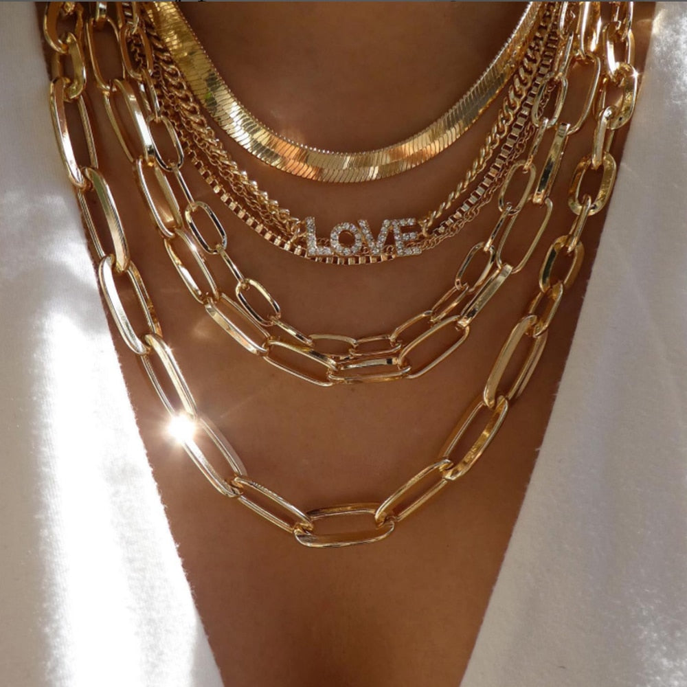 Bohemia Gold Color Pendant For Women Moon Rose Flower Lock Cross Choker Necklace
