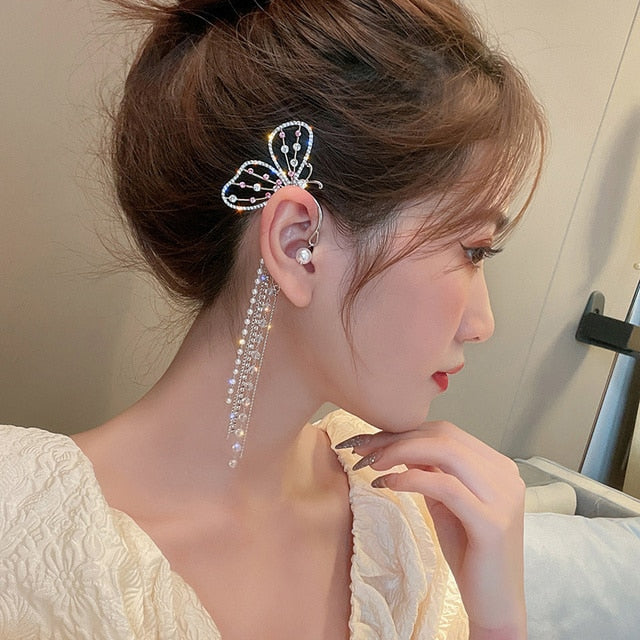 Shining Zircon Butterfly Ear Cuff Earrings for Women Girls Fashion 1pc Non Piercing Ear Clip Ear-hook Party Wedding Jewelry Gift - Niki Ice Jewelry 