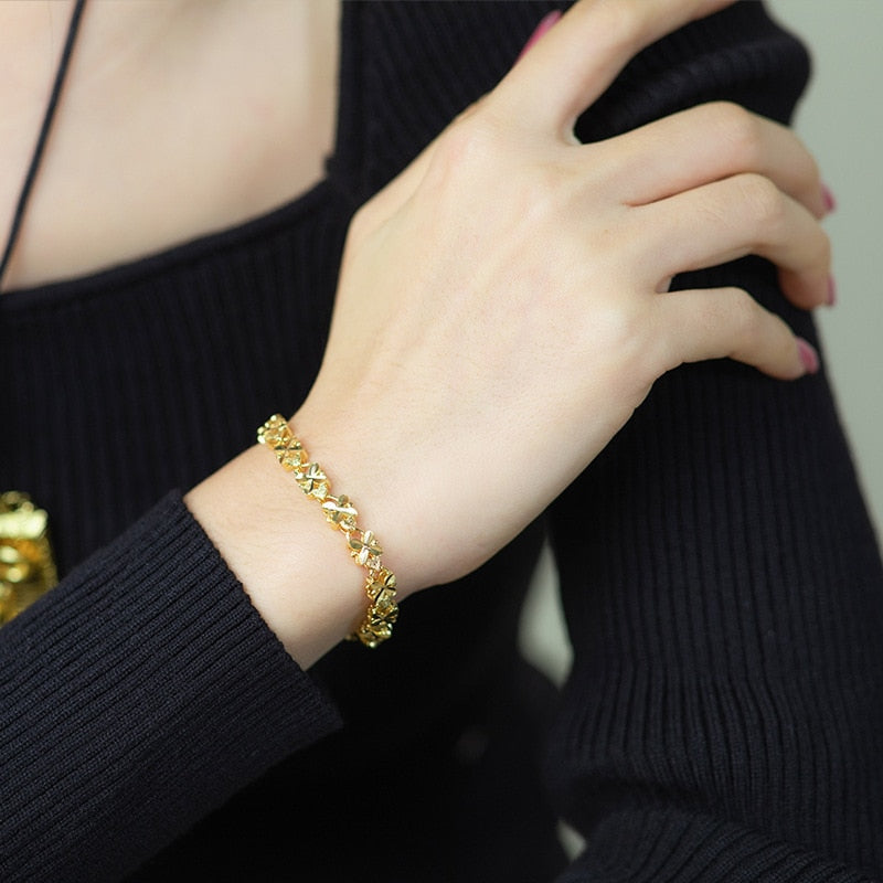 24K Gold Bracelet 6mm Four-leaf clover gold bracelet Classic Elegance