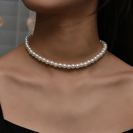 Vintage Style Simple 6MM Pearl Chain Choker Necklace For Women Wedding Love Shell Pendant Necklace