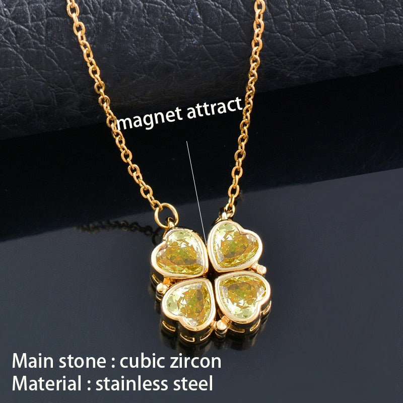 SINLEERY Unusual together 4 crystal heart flower pendant stainless steel necklace gold silver color chain XL333 ZD1 SSK - Niki Ice Jewelry 