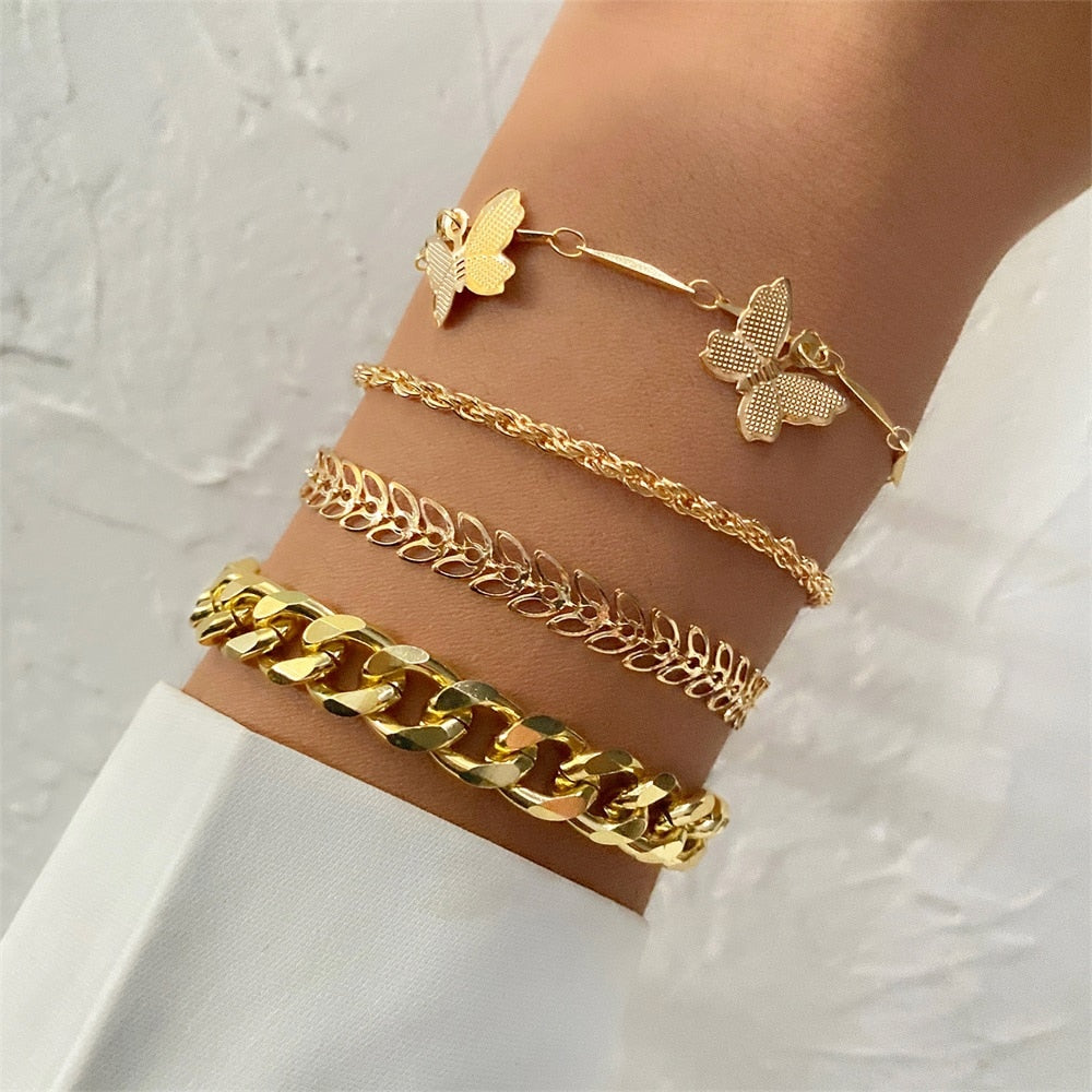 FNIO Fashion Statement Metal Bangle Bracelet Trendy Gold Color Chain OT Link Bracelet Pulseras Women Bijoux Gift