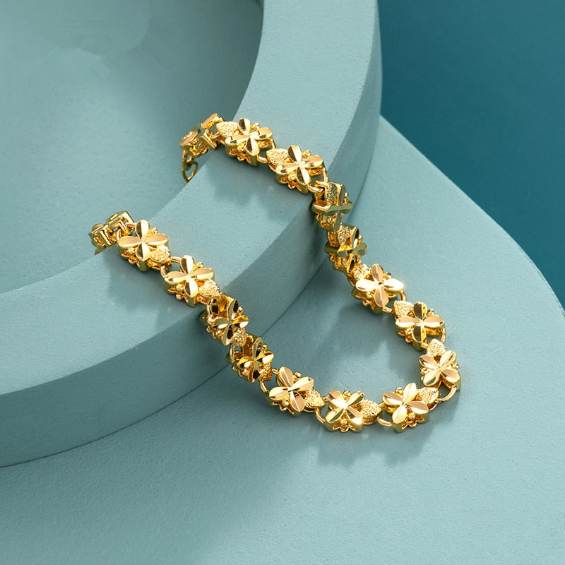 24K Gold Bracelet 6mm Four-leaf clover gold bracelet Classic Elegance