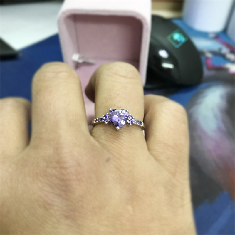 Luxury Created Amethyst Ring Women Jewelry Cute Heart Purple Tibetan Silver Ring - Niki Ice Jewelry 
