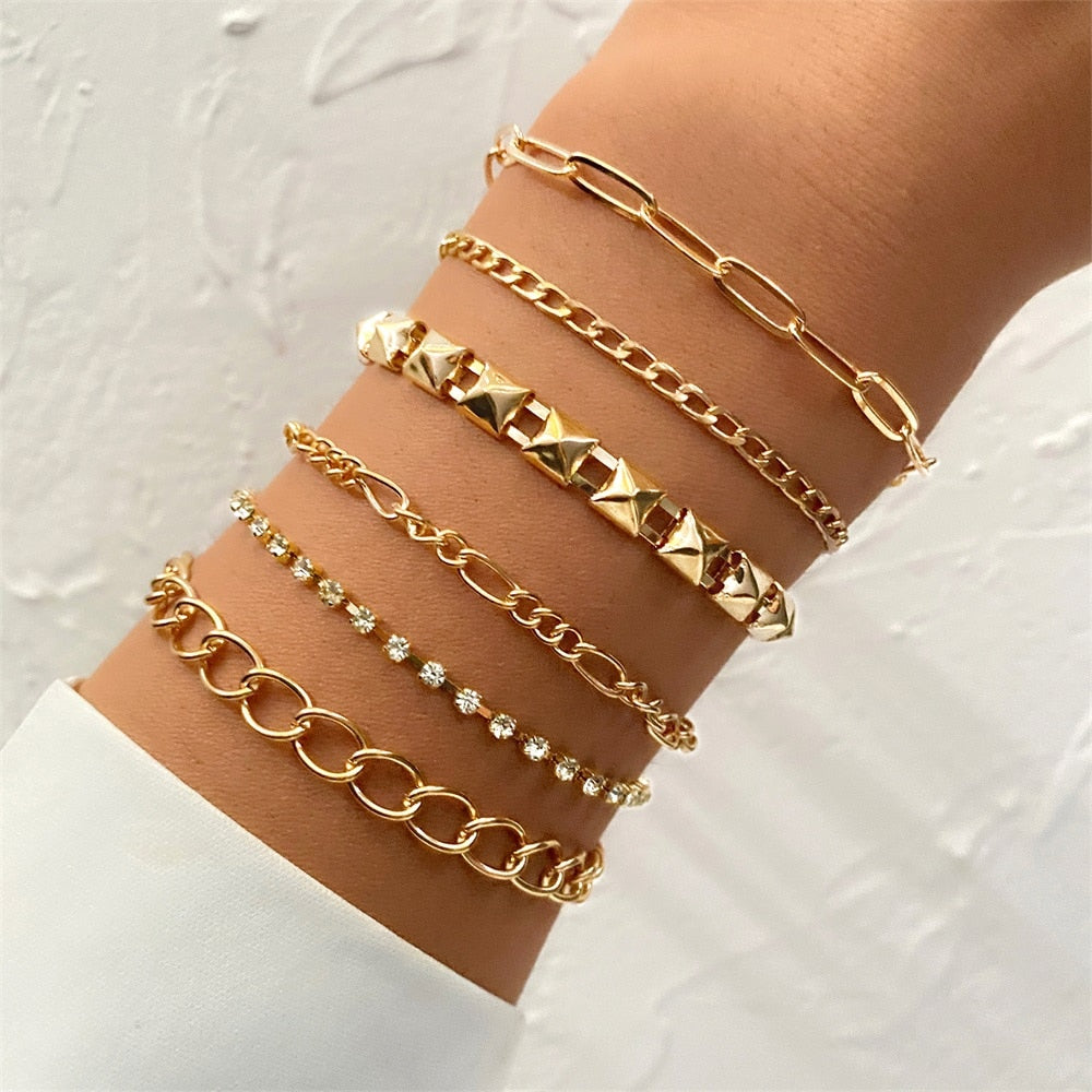 FNIO Fashion Statement Metal Bangle Bracelet Trendy Gold Color Chain OT Link Bracelet Pulseras Women Bijoux Gift