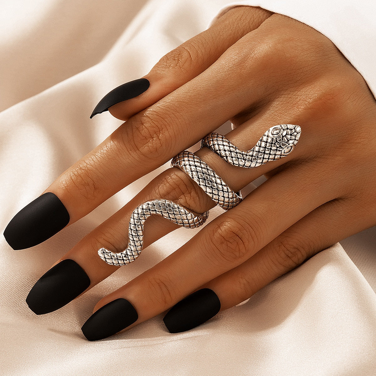 4pcs/set Vintage Snake Shape Rings for Women Men Gothic Silver Color Animal Exaggerated Metal Alloy Finger Ring Sets Jewelry - Niki Ice Jewelry 
