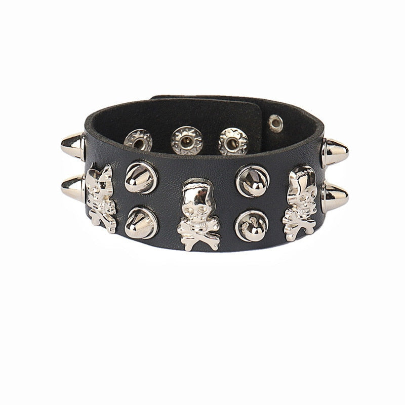 Niki Ice PU Leather Studded Bracelet Punk Bracelet Adjustable Goth Cuff Rivet Buckle Wristband for Men Women - Niki Ice Jewelry 