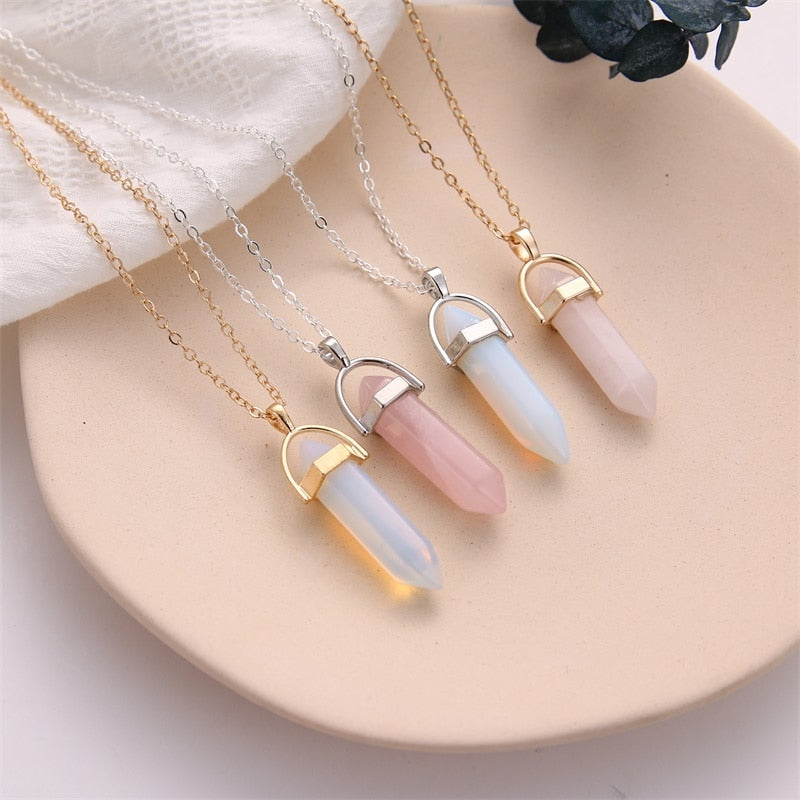 Fashion Trend Crystals Necklace Bohemian Hexagon Opal Pendant Necklace