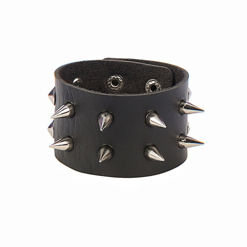 Niki Ice PU Leather Studded Bracelet Punk Bracelet Adjustable Goth Cuff Rivet Buckle Wristband for Men Women - Niki Ice Jewelry 