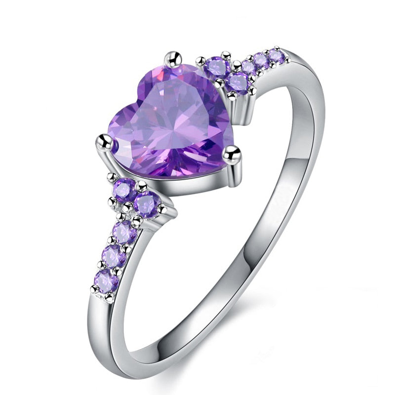 Luxury Created Amethyst Ring Women Jewelry Cute Heart Purple Tibetan Silver Ring - Niki Ice Jewelry 