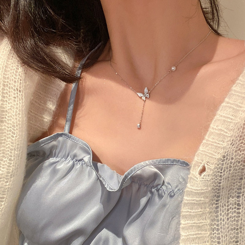 Kpop Heart Necklace French Lucky Bean Love Clavicle Chain Korean Simple double layer Necklace
