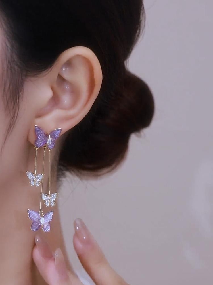 Crystal Butterfly Dangle Earrings for Modern Jewelry Long Tassel Earrings for that Boho look