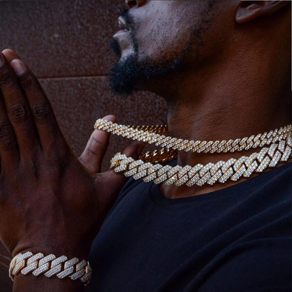 HipHop Men Women 14MM Prong Cuban Link Chain Necklace