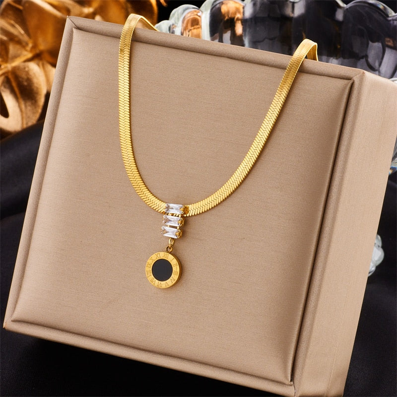 Stainless Steel Gold Color Heart Pearl Pendant Necklace For Women