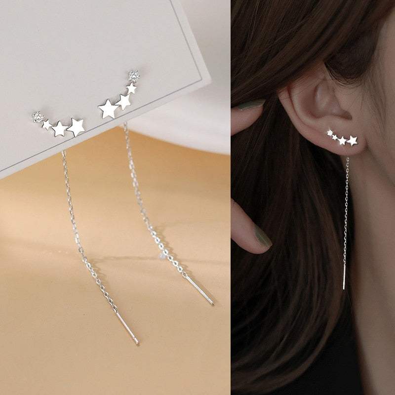 Long Wire Tassel Thread Chain Climb Star Heart Beads Pendants Drop Earrings