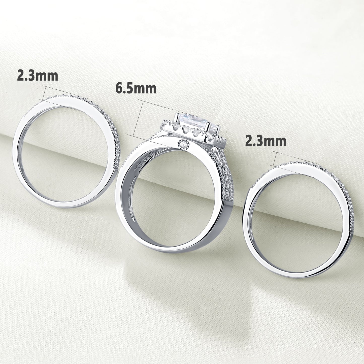 3 Pcs Engagement Rings For Women Solid 925 Silver Wedding Jewelry Perfect Princess Cut Zircons - Niki Ice Jewelry 